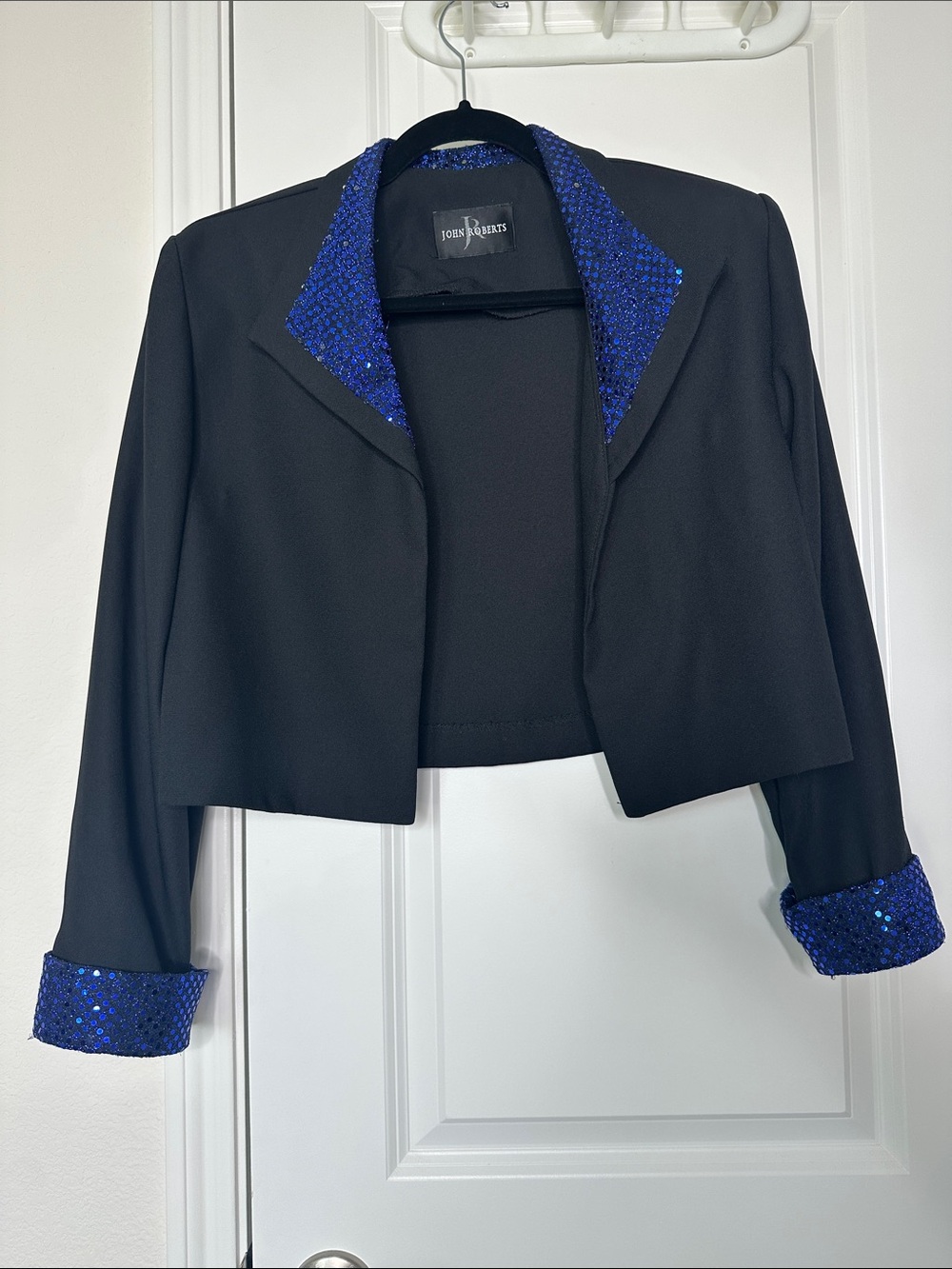 Vintage John Roberts Black and Blue Cropped Blazer with Sequin Accents